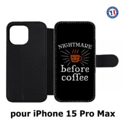Etui cuir pour iPhone 15 Pro Max - Nightmare before Coffee - coque café