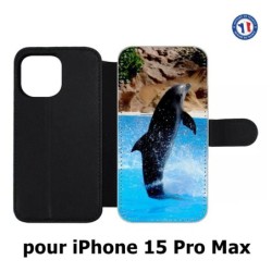 Etui cuir pour iPhone 15 Pro Max - Dauphin saut éclaboussure
