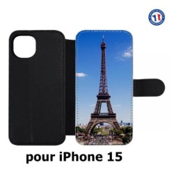 Etui cuir pour iPhone 15 - Tour Eiffel Paris France