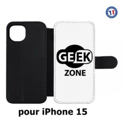 Etui cuir pour iPhone 15 - Logo Geek Zone noir & blanc