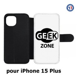 Etui cuir pour iPhone 15 Plus - Logo Geek Zone noir & blanc