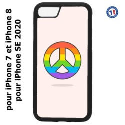 Coque pour iPhone 7/8 et iPhone SE 2020 Peace and Love LGBT - couleur arc en ciel