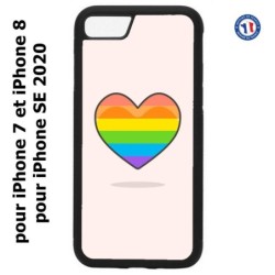 Coque pour iPhone 7/8 et iPhone SE 2020 Rainbow hearth LGBT - couleur arc en ciel Coeur LGBT