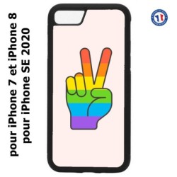 Coque pour iPhone 7/8 et iPhone SE 2020 Rainbow Peace LGBT - couleur arc en ciel Main Victoire Paix LGBT