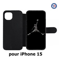 Etui cuir pour iPhone 15 - Michael Jordan 23 shoot Chicago Bulls Basket