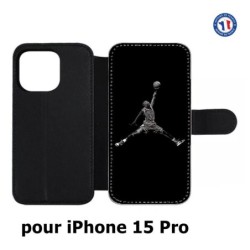 Etui cuir pour iPhone 15 Pro - Michael Jordan 23 shoot Chicago Bulls Basket
