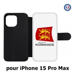 Etui cuir pour iPhone 15 Pro Max - Logo Normandie - Écusson Normandie - 2 léopards