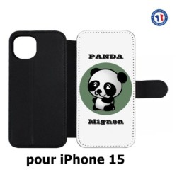 Etui cuir pour iPhone 15 - Panda tout mignon