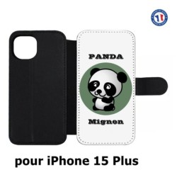 Etui cuir pour iPhone 15 Plus - Panda tout mignon