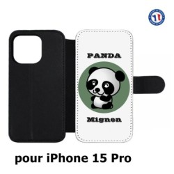 Etui cuir pour iPhone 15 Pro - Panda tout mignon