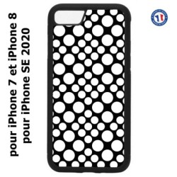 Coque pour iPhone 7/8 et iPhone SE 2020 motif géométrique pattern N et B ronds blancs sur noir