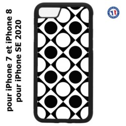 Coque pour iPhone 7/8 et iPhone SE 2020 motif géométrique pattern noir et blanc - ronds et carrés