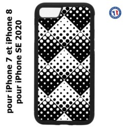 Coque pour iPhone 7/8 et iPhone SE 2020 motif géométrique pattern noir et blanc - ronds carrés noirs blancs