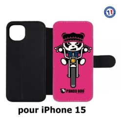 Etui cuir pour iPhone 15 - PANDA BOO© Moto Biker - coque humour