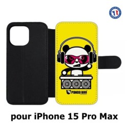 Etui cuir pour iPhone 15 Pro Max - PANDA BOO© DJ music - coque humour