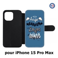 Etui cuir pour iPhone 15 Pro Max - ProseCafé© coque Humour : Ange gardien un boulot d'enfer