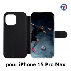 Etui cuir pour iPhone 15 Pro Max - Cristiano Ronaldo club foot Turin Football course ballon