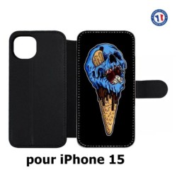 Etui cuir pour iPhone 15 - Ice Skull - Crâne Glace - Cône Crâne - skull art