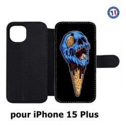 Etui cuir pour iPhone 15 Plus - Ice Skull - Crâne Glace - Cône Crâne - skull art