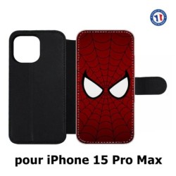 Etui cuir pour iPhone 15 Pro Max - les yeux de l'homme Araignée - toile Homme Araignée