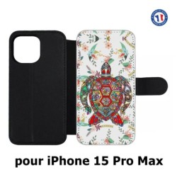 Etui cuir pour iPhone 15 Pro Max - Tortue art floral