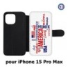 Etui cuir pour iPhone 15 Pro Max - USA lovers - drapeau USA - patriot