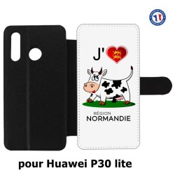 Etui cuir pour Huawei P30 Lite J'aime la Normandie - vache normande