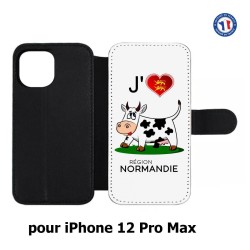 Etui cuir pour Iphone 12 PRO MAX J'aime la Normandie - vache normande