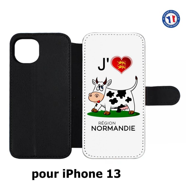 Etui cuir pour iPhone 13 J'aime la Normandie - vache normande