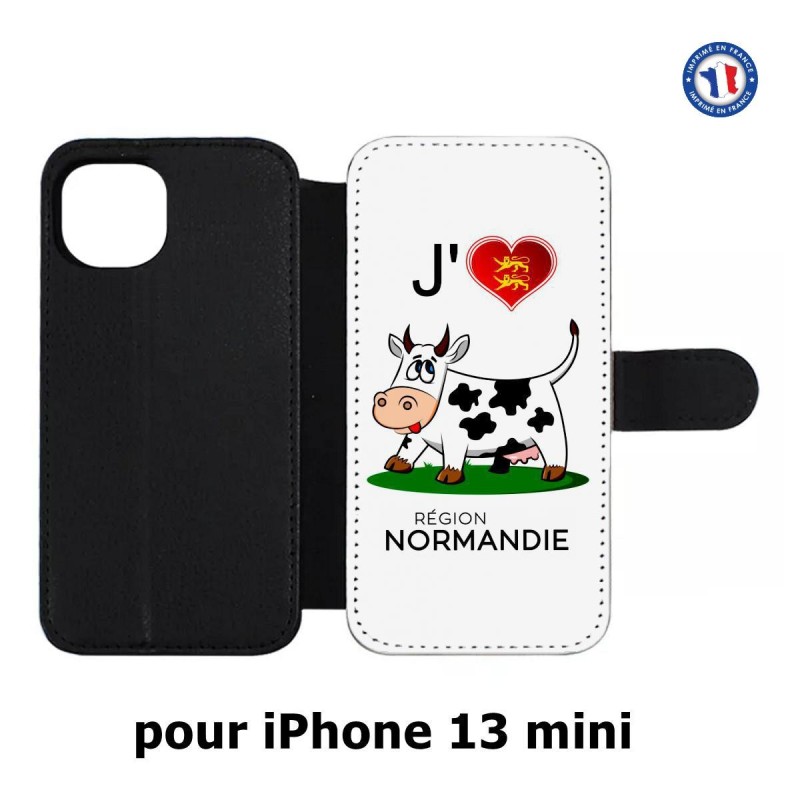 Etui cuir pour iPhone 13 mini J'aime la Normandie - vache normande