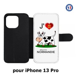 Etui cuir pour iPhone 13 Pro J'aime la Normandie - vache normande