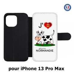 Etui cuir pour Iphone 13 PRO MAX J'aime la Normandie - vache normande