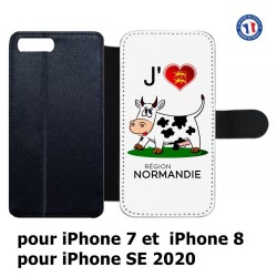 Etui cuir pour iPhone 7/8 et iPhone SE 2020 J'aime la Normandie - vache normande