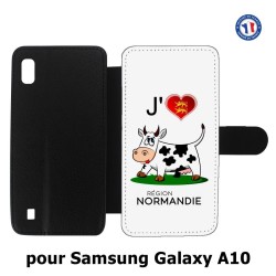 Etui cuir pour Samsung Galaxy A10 J'aime la Normandie - vache normande