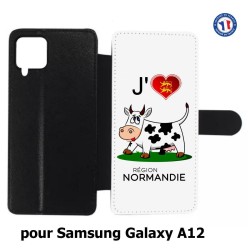 Etui cuir pour Samsung Galaxy A12 J'aime la Normandie - vache normande