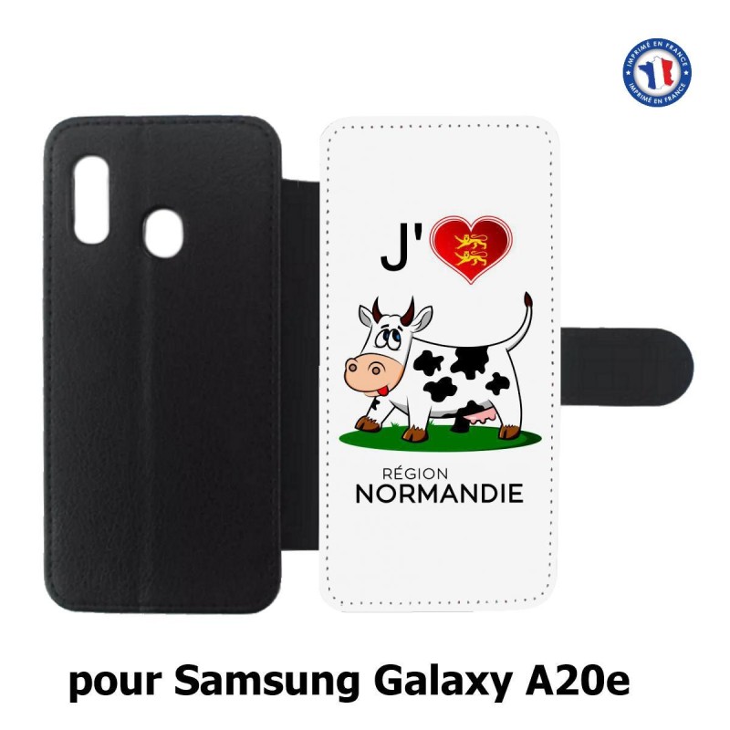 Etui cuir pour Samsung Galaxy A20e J'aime la Normandie - vache normande