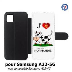 Etui cuir pour Samsung Galaxy A22 - 5G J'aime la Normandie - vache normande