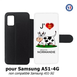 Etui cuir pour Samsung Galaxy A51 - 4G J'aime la Normandie - vache normande