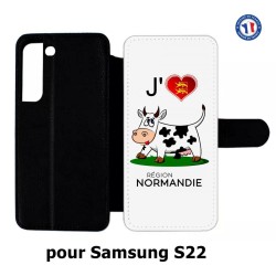 Etui cuir pour Samsung Galaxy S22 J'aime la Normandie - vache normande