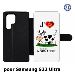 Etui cuir pour Samsung Galaxy S22 Ultra J'aime la Normandie - vache normande