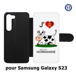 Etui cuir pour Samsung Galaxy S23 J'aime la Normandie - vache normande