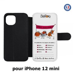 Etui cuir pour Iphone 12 MINI Les Shadoks - Joyeux Ga Zo Bu Meu