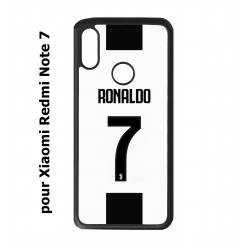 Coque noire pour Redmi Note 7 Ronaldo CR7 Juventus Foot numéro 7 fond blanc