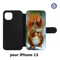 Etui cuir pour iPhone 13 écureuil