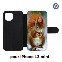 Etui cuir pour iPhone 13 mini écureuil
