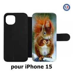 Etui cuir pour iPhone 15 - écureuil