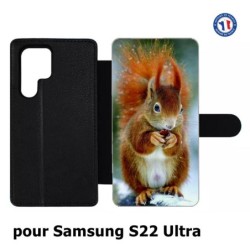 Etui cuir pour Samsung Galaxy S22 Ultra écureuil