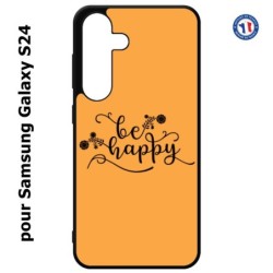 Coque pour Samsung Galaxy S24 - Be Happy sur fond orange - Soyez heureux - Sois heureuse - citation