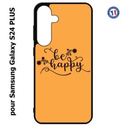 Coque pour Samsung Galaxy S24 PLUS - Be Happy sur fond orange - Soyez heureux - Sois heureuse - citation