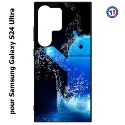 Coque pour Samsung Galaxy S24 Ultra - Bugdroid petit robot android bleu dans l'eau
